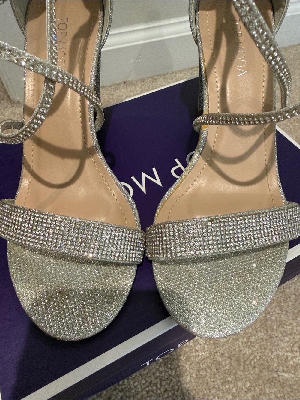 TOP Moda Silver Rhinestone Strappy Block Heels - Picture 3 of 5
